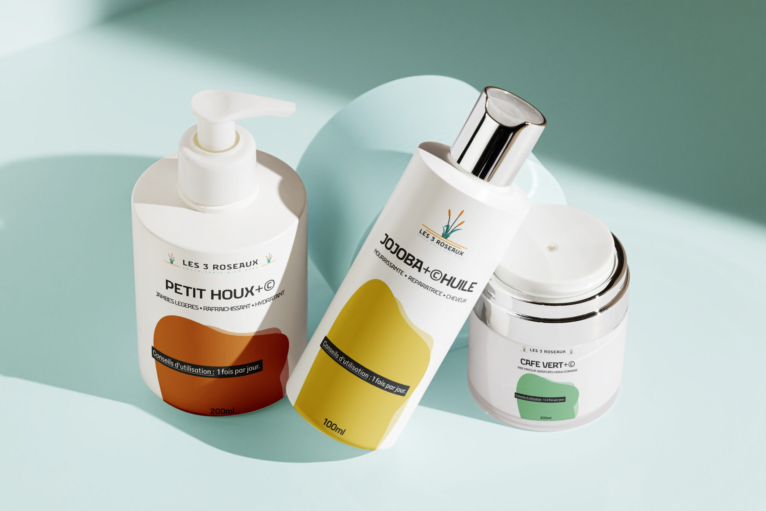 Composition de 3 produit, Petit houx, Huile de jojoba et café vert