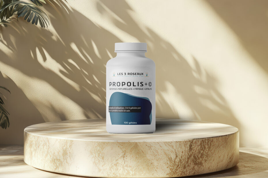 Boite de gélules de Propolis, boite blanche avec une étiquette bleu